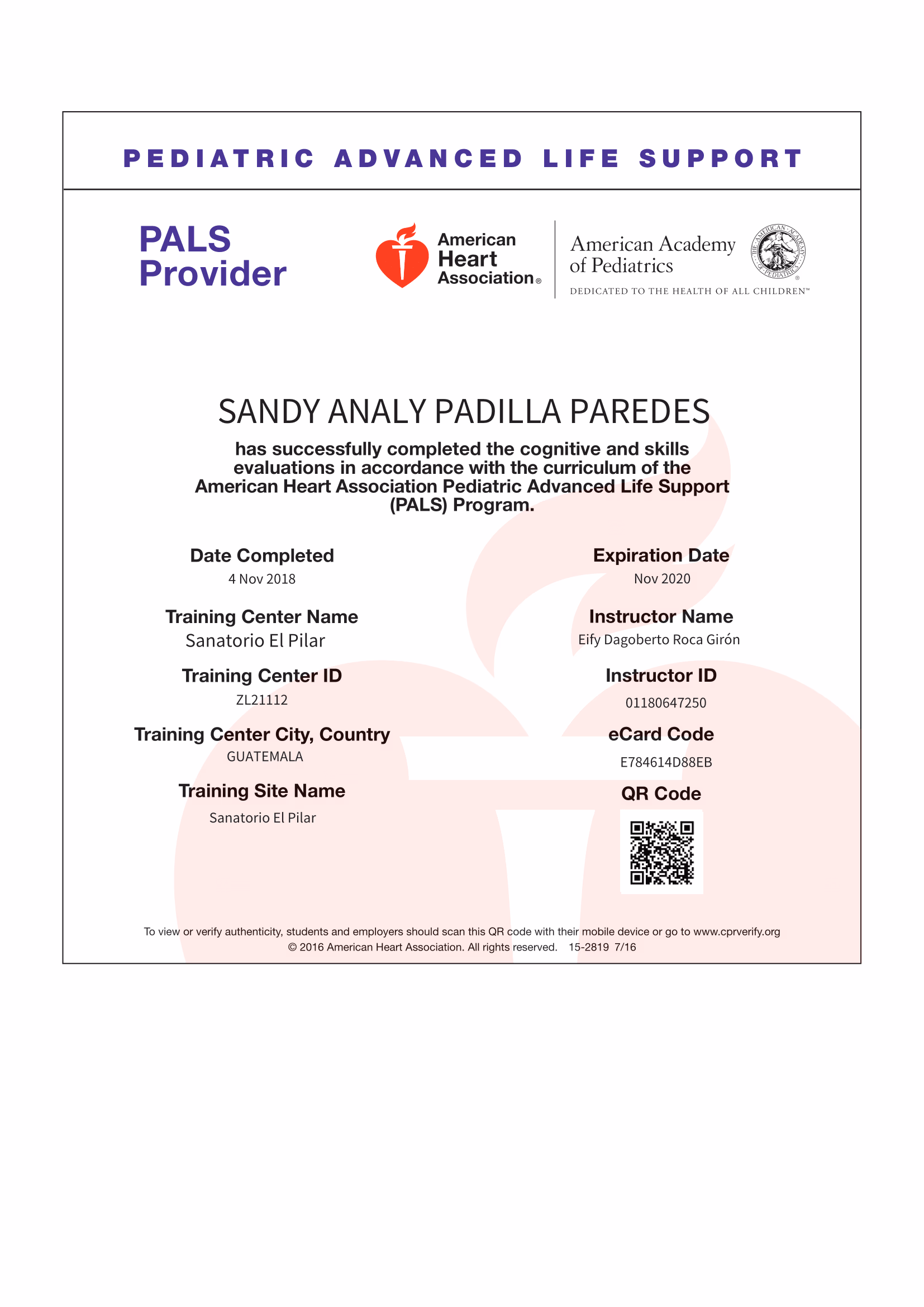 Credential for Pediatric Advanced Life Support